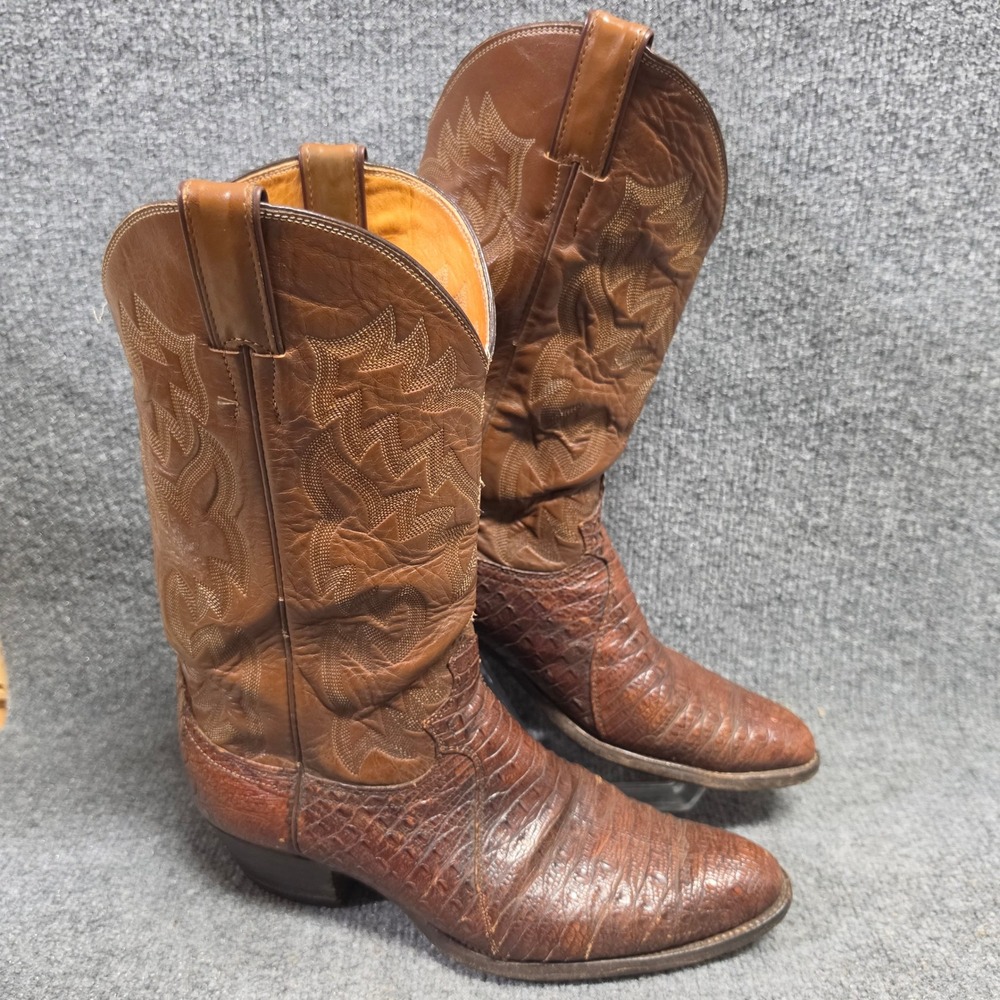 Vintage Justin Caiman Alligator Exotic Western Cowboy Boots USA Mens 10.5D